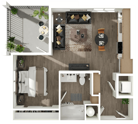 Floor plan for studio, 1 bath, 555 sqft